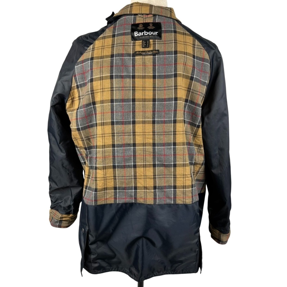 Barbour Beadnell Waxed Jacket Womens 18 2XL Navy Tartan Removable Hood $453 - Picture 6 of 16